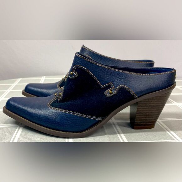 Western Blue Leather Suede Mules Boot Shoes Womens Size 7 Cowgirl Clog Booties - Picture 3 of 11